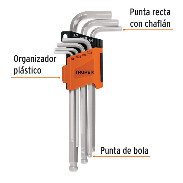 Juego llaves bristol bola pulg extralargas 7pz TRUPER 15551 - Imagen 2