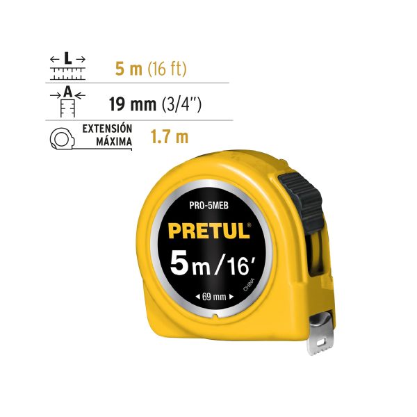 Flexometro 5m PRETUL 21606 - Imagen 2