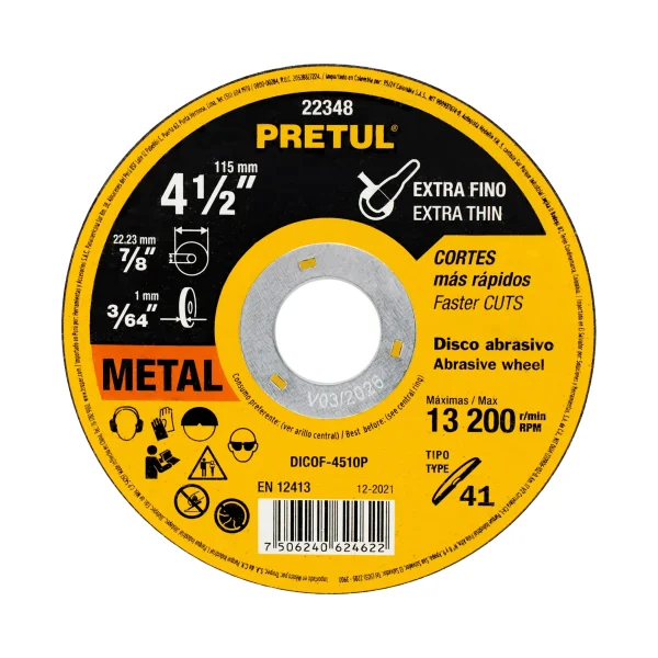 Disco corte PRETUL 22348 DICOF-4510P 4-1/2 x 1 mm