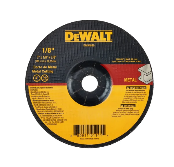 Disco corte DEWALT DW54840 de 7 pulgadas por 1/8 para metal