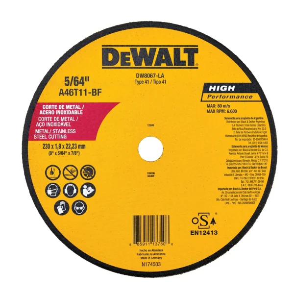 Disco corte fino DEWALT DW8067 9 x 5/64 para metal