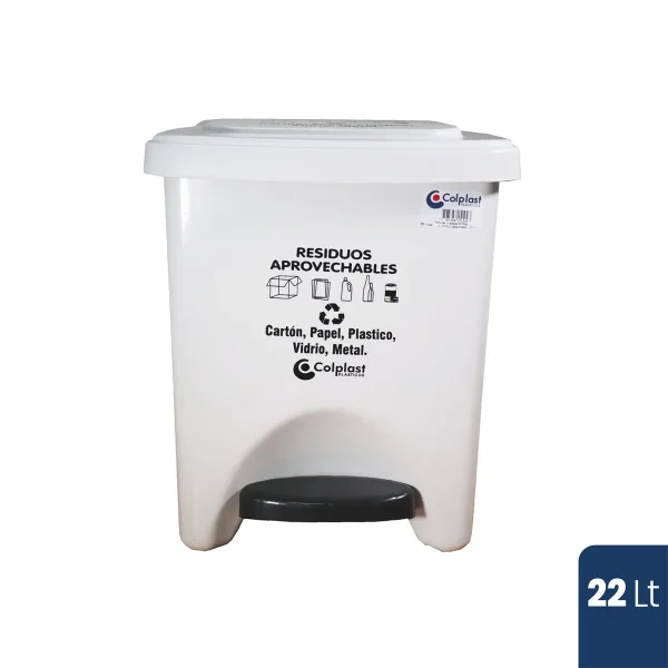 Papelera Colplast 22 L con pedal blanca